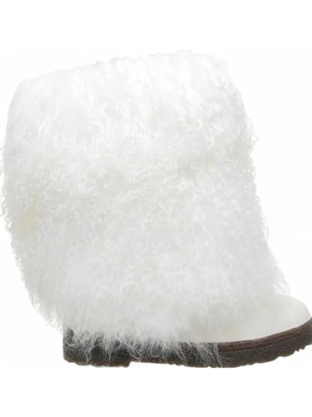 Bearpaw Boetis White Curly Lamb Fur Sheepskin Lined Mongolian Sherpa Boots 8 NEW
